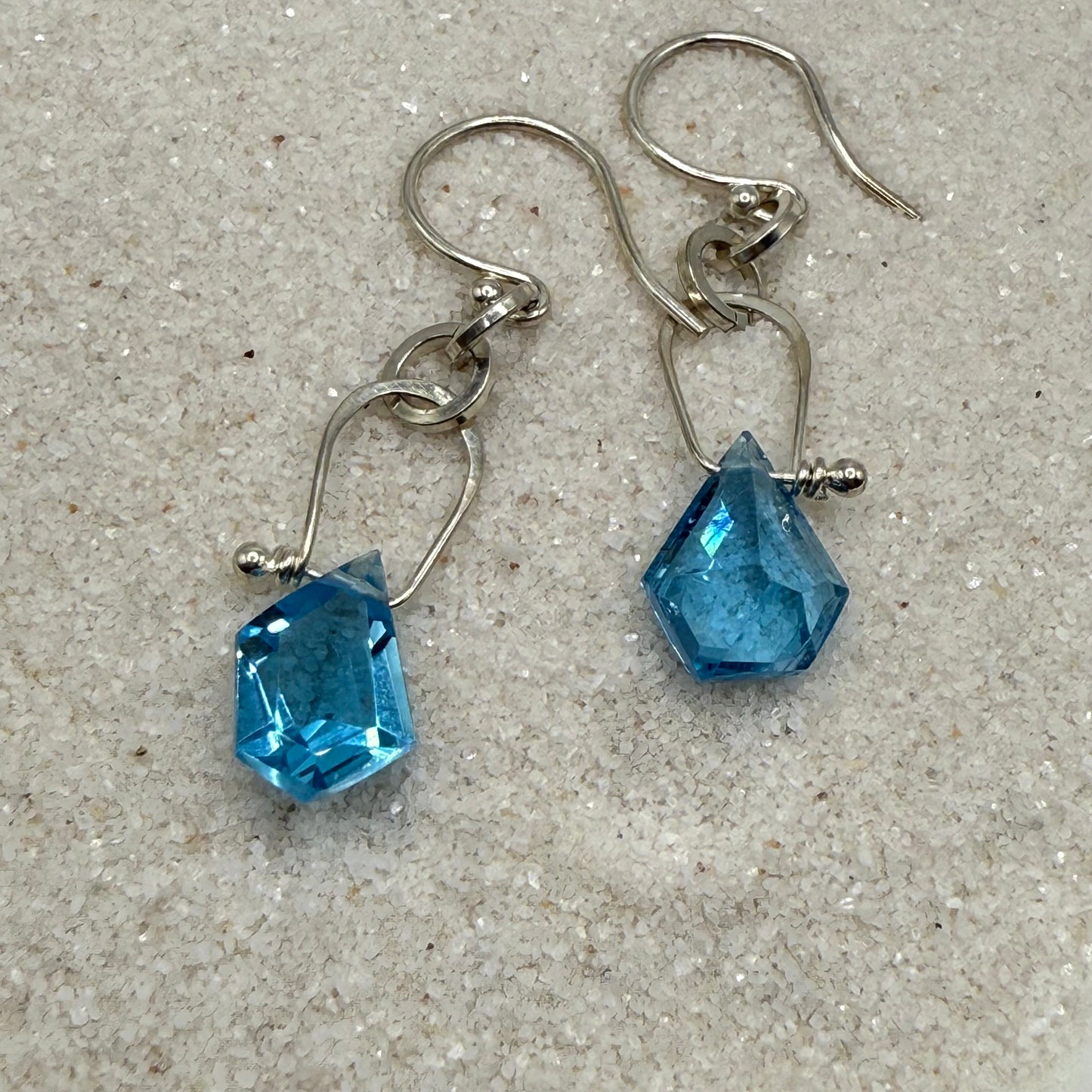 Geometric Blue Topaz Sterling Stirrup Earring