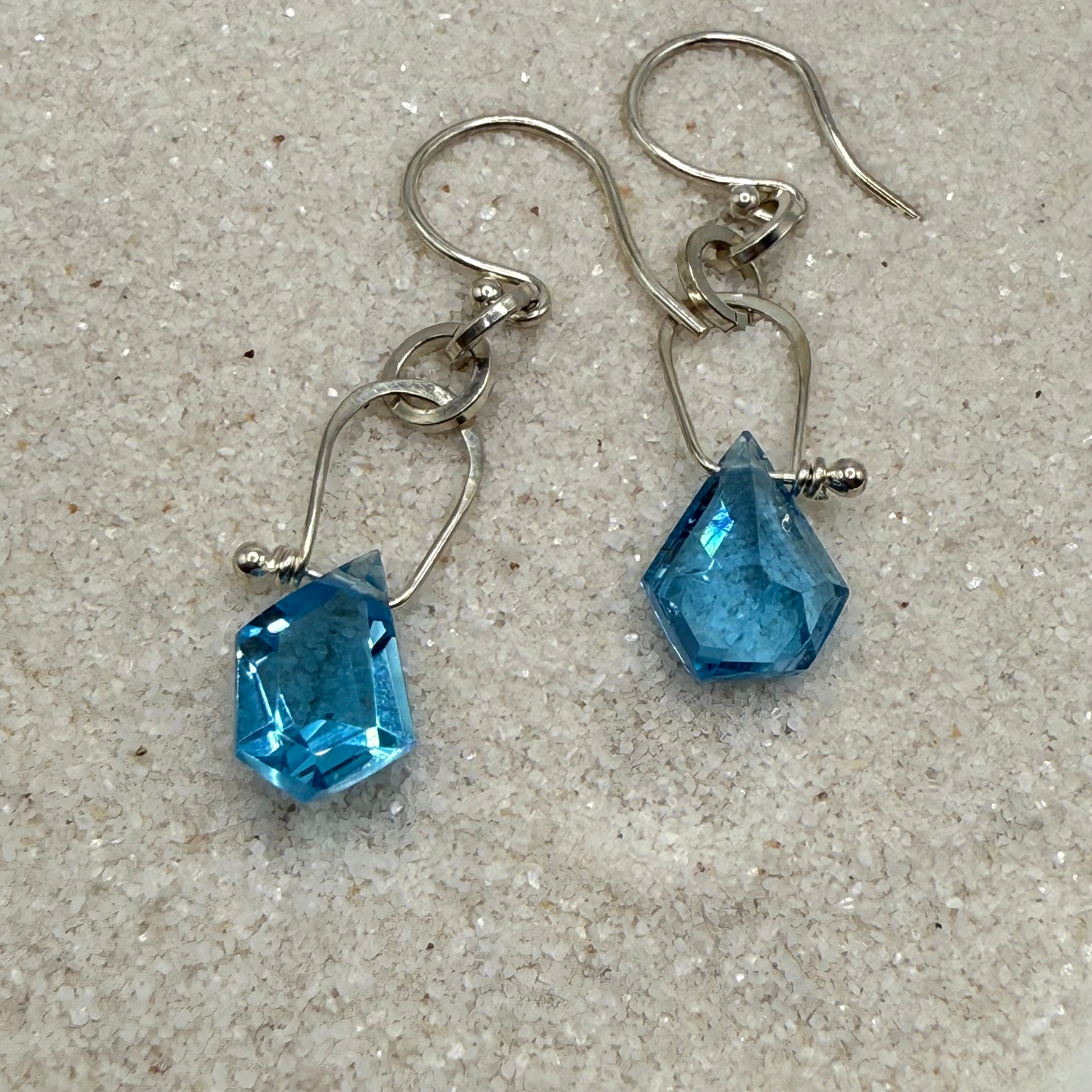 Geometric Blue Topaz Sterling Stirrup Earring