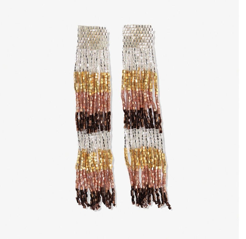 Ila Uniform Stripes Mixed Luxe Beads Fringe Earrings Mixed Metallic