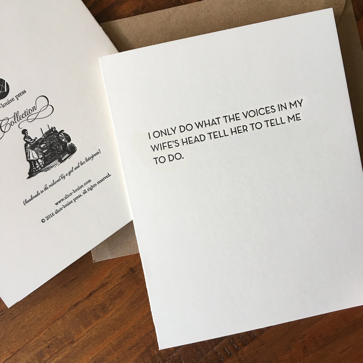 Voices in Wife's Head Card Alice-Louise Letterpress