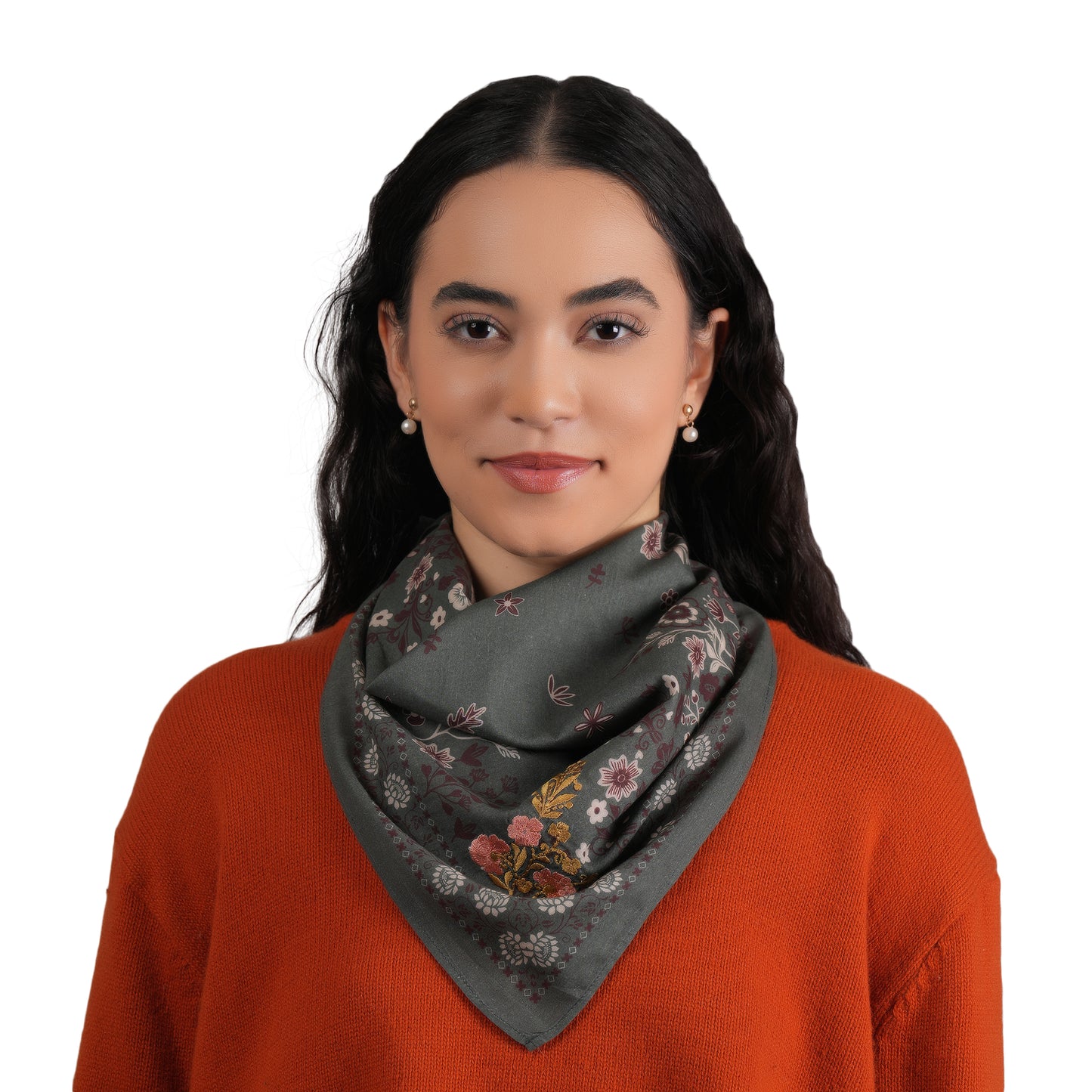 Cotton Scarf/Bandana -  Dusty Olive Rose