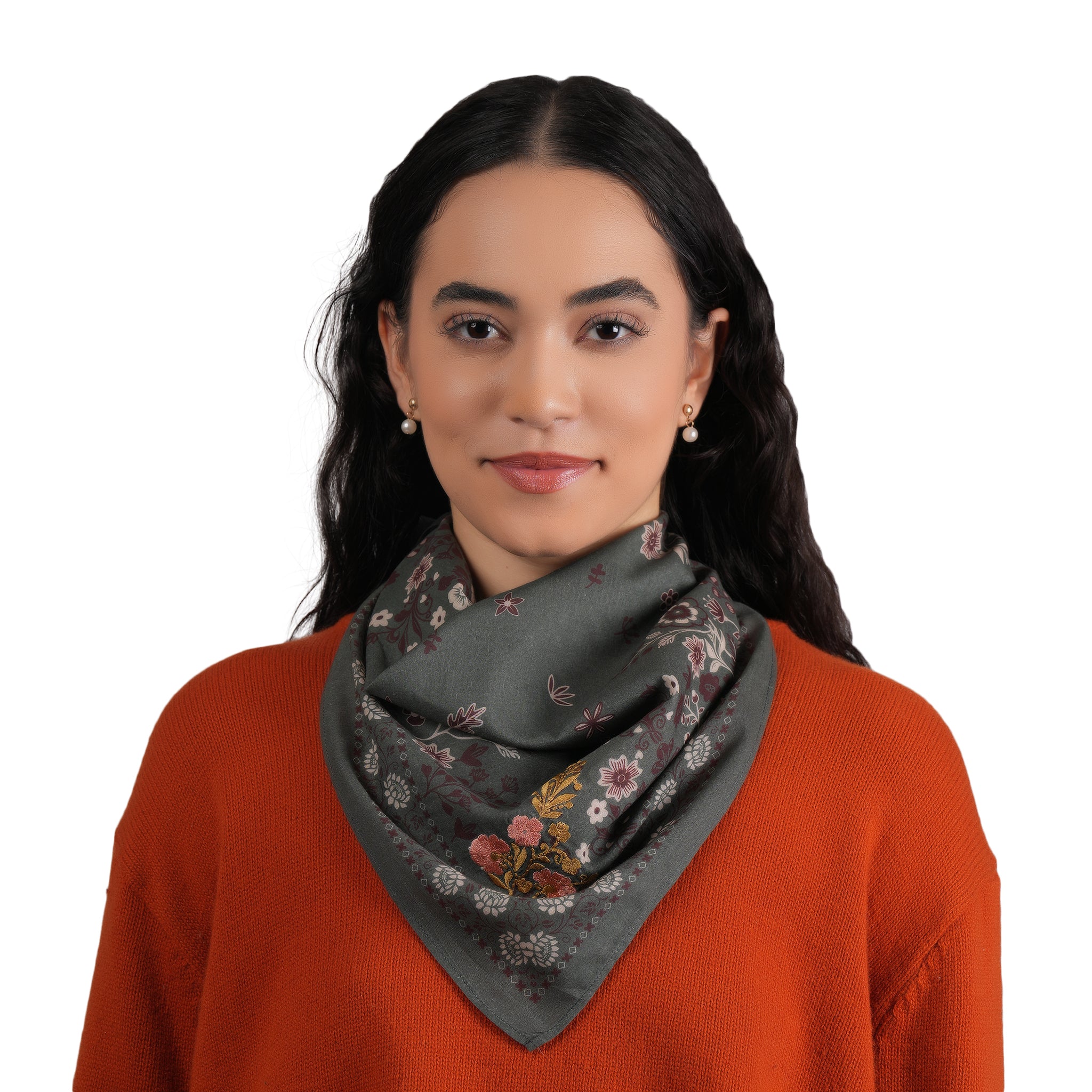 Cotton Scarf/Bandana -  Dusty Olive Rose