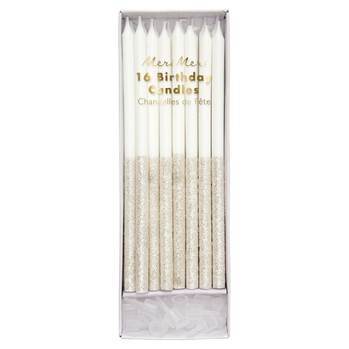 Silver Glitter Dipped Candles (x 16) Meri Meri