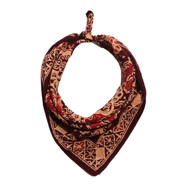 Hand Dyed Batik Bandana - Red-Burgundy, Sunlit Garden