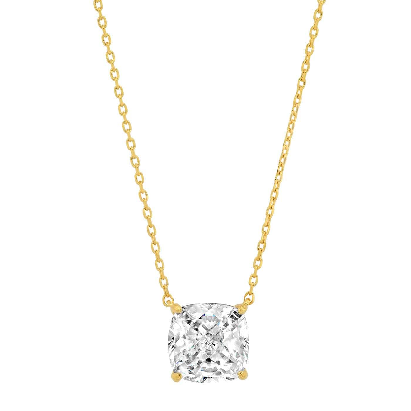 Large Cushion CZ Pendant on Simple Chain Necklace - Gold Vermeil