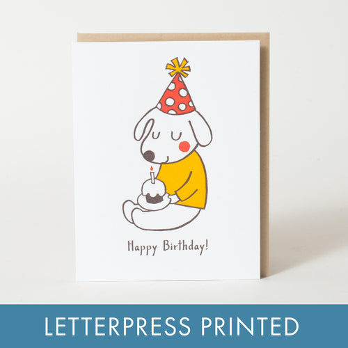 Load image 1 in gallery view. Birthday Hat Dog Letterpress Card
