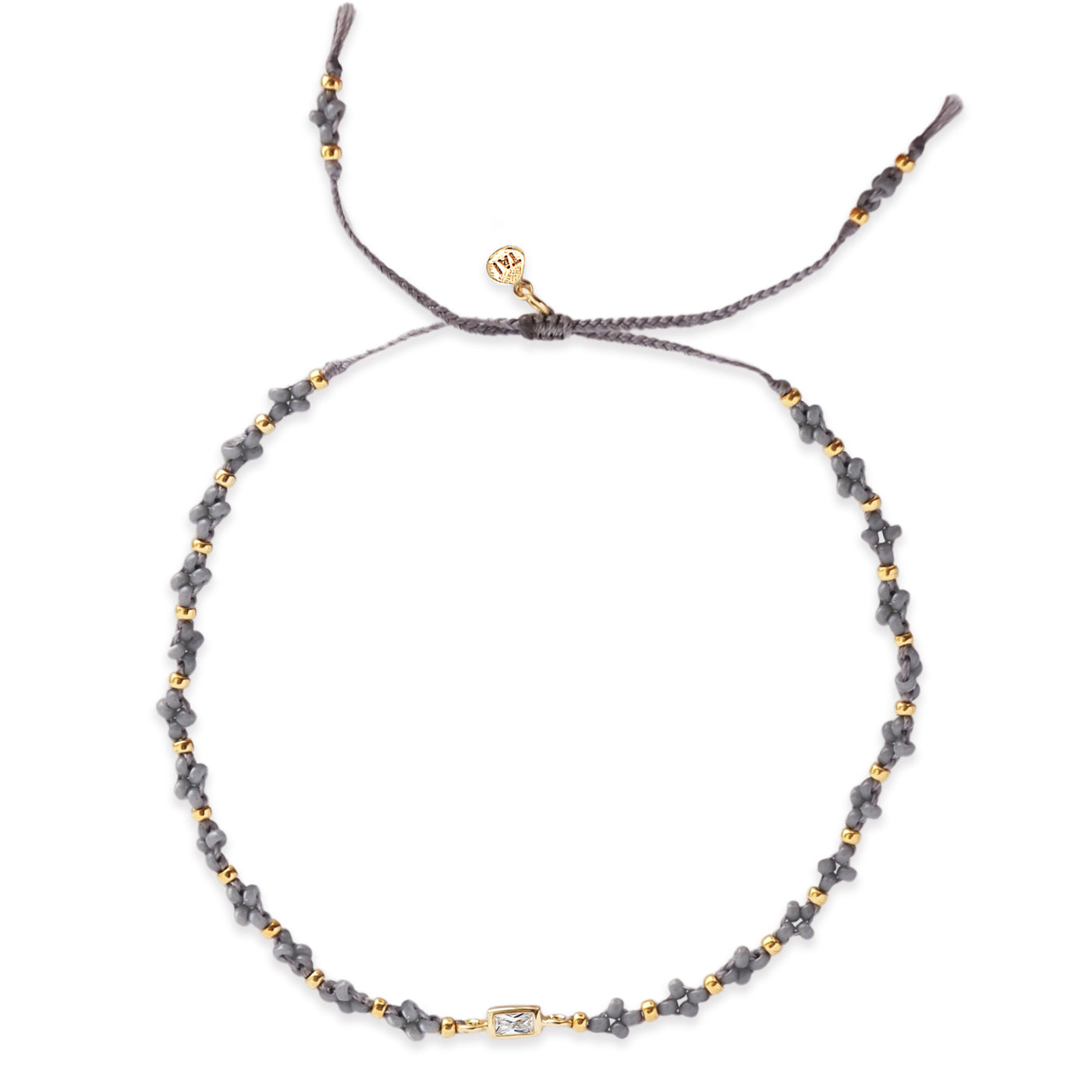 Tiny Beaded Knotted Bracelet with Clear CZ Baguette Charm