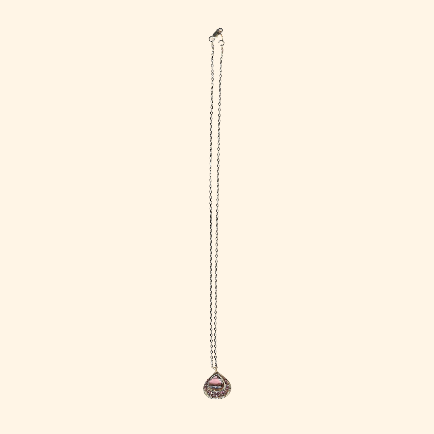 Amethyst on Double Frame with Orchid Mix Beads Pendant