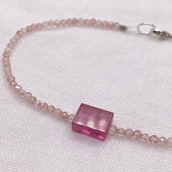 Bracelet with Strawberry Quartz, Tourmaline - Sterling Silver