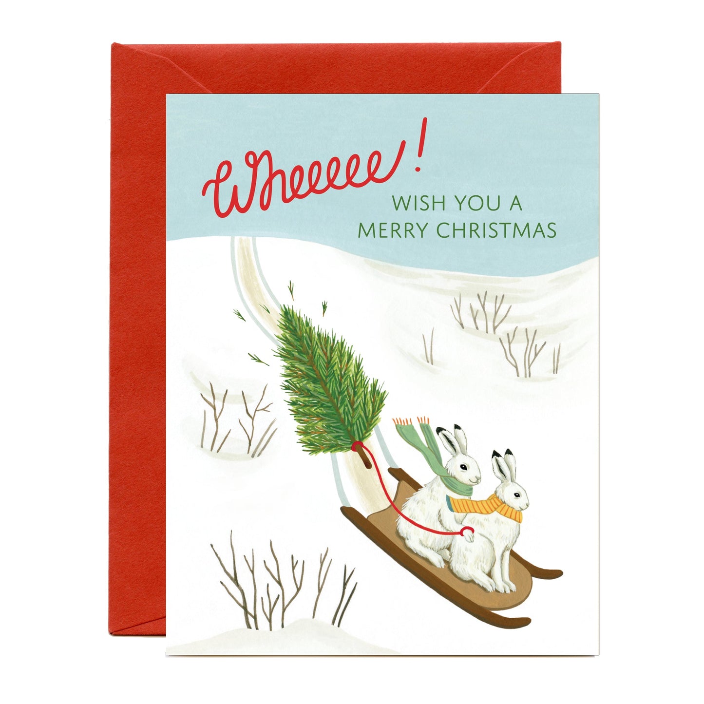 Arctic Hares Sledding Holiday Card