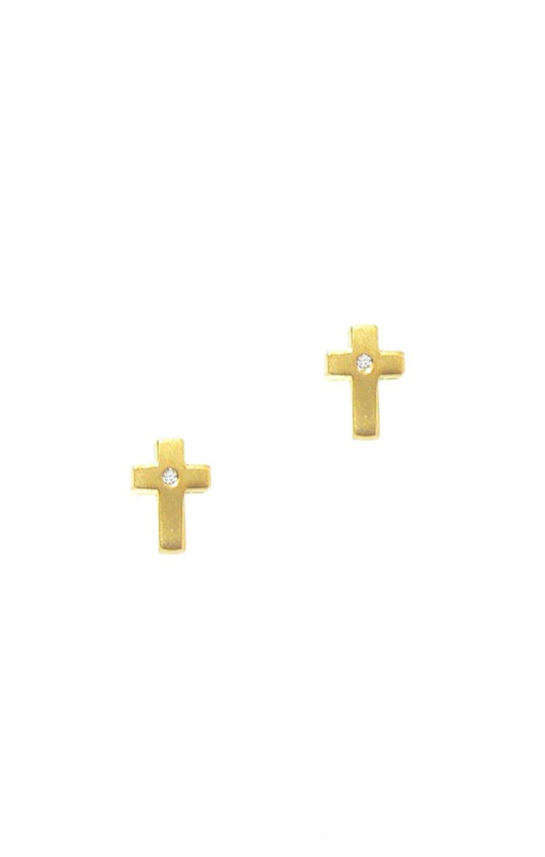 Simple Matte Cross Stud Earrings - Gold