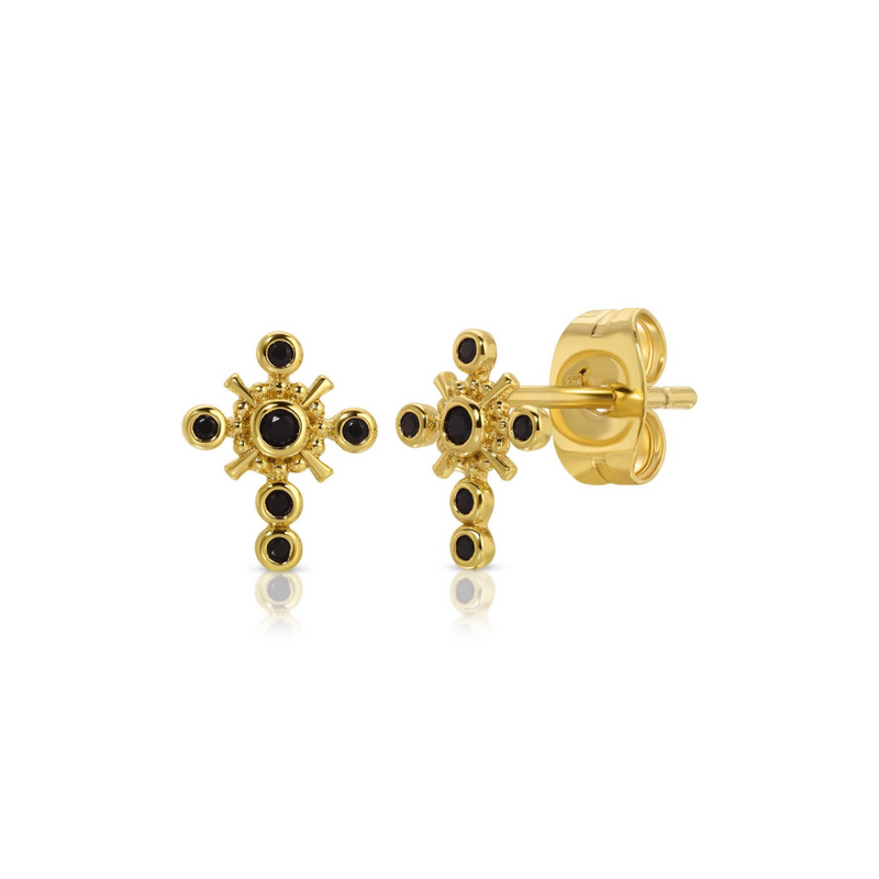 Gothic Cross Studs - Black