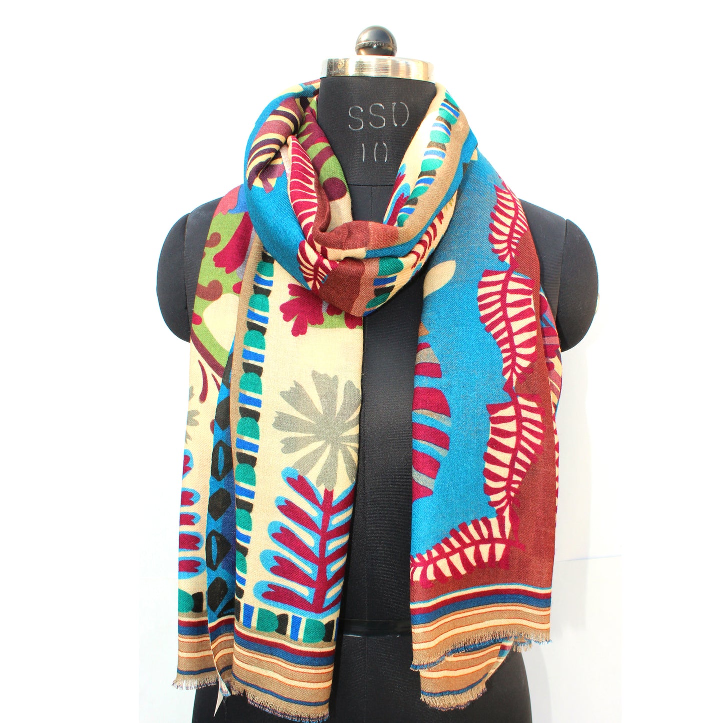 Wool Scarf Kantha/Taupe Blue