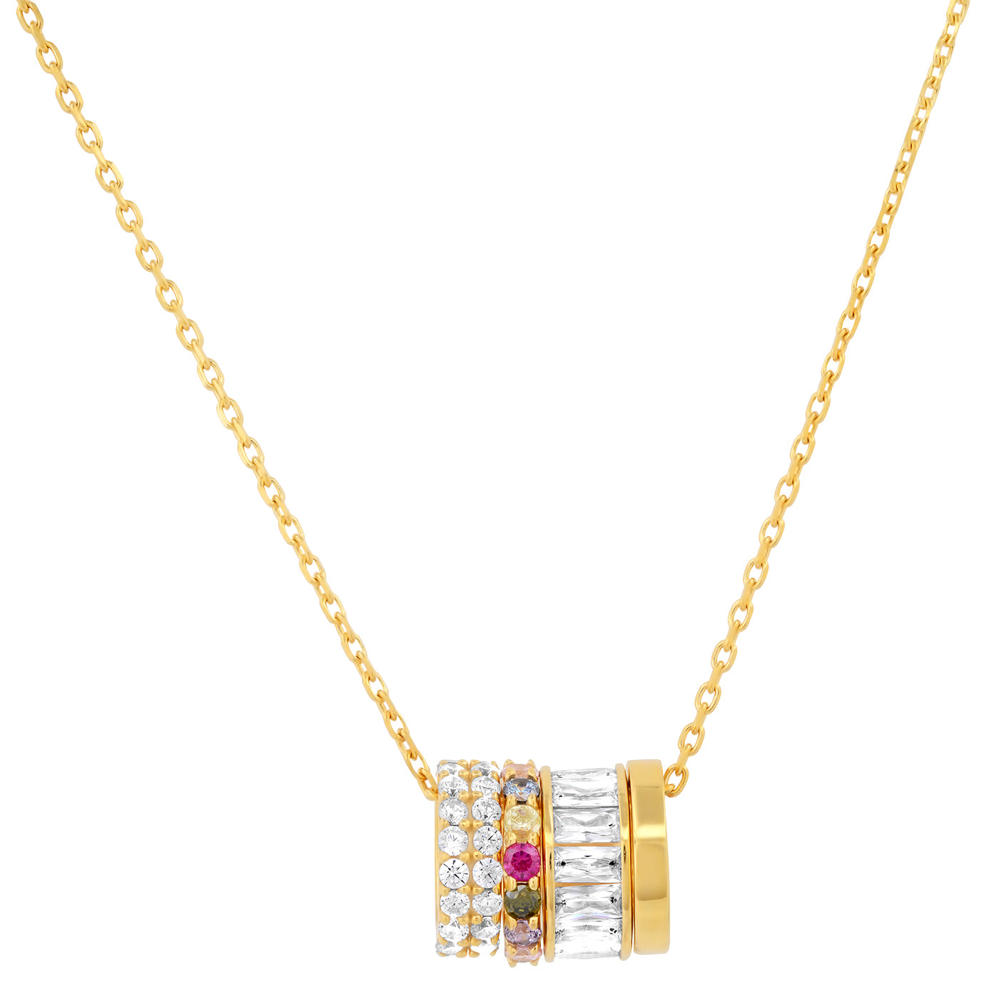 Gold Vermeil Necklace with CZ and Rainbow Rondelles