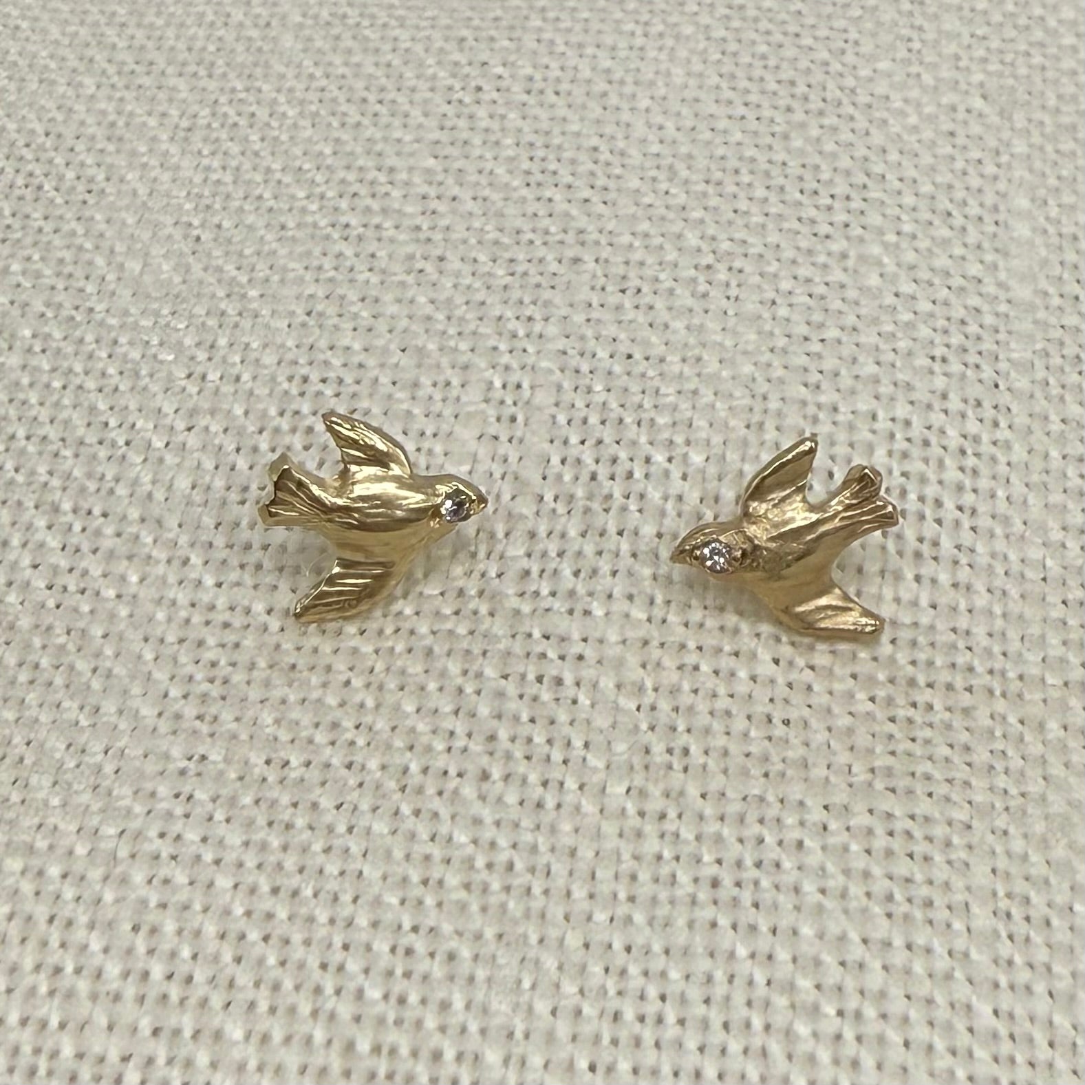 Bird Stud with Diamonds 14 Karat Gold Post Earring