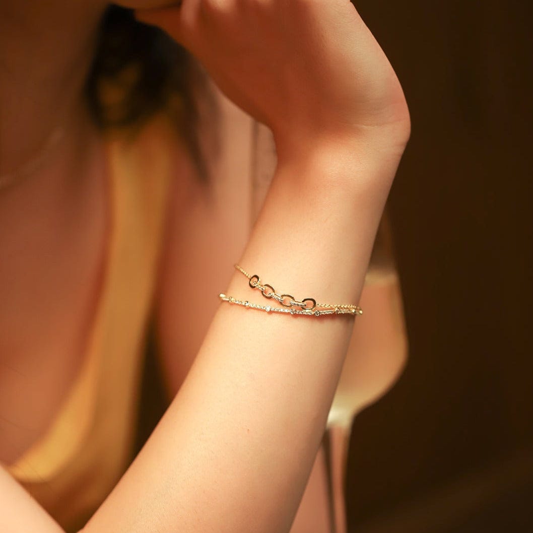 Gold Link Chain Bracelet with CZ ID Bar