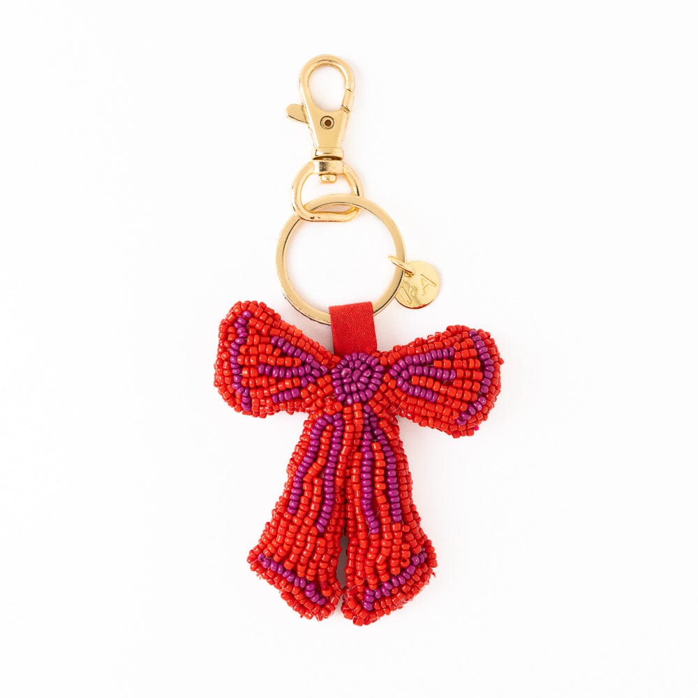 Beaded Bow Bag Charm - Red