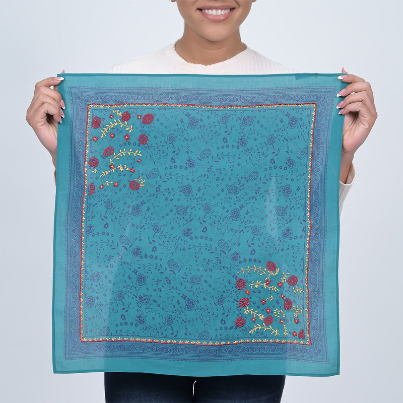 Floral Embroidered Bandana - Teal