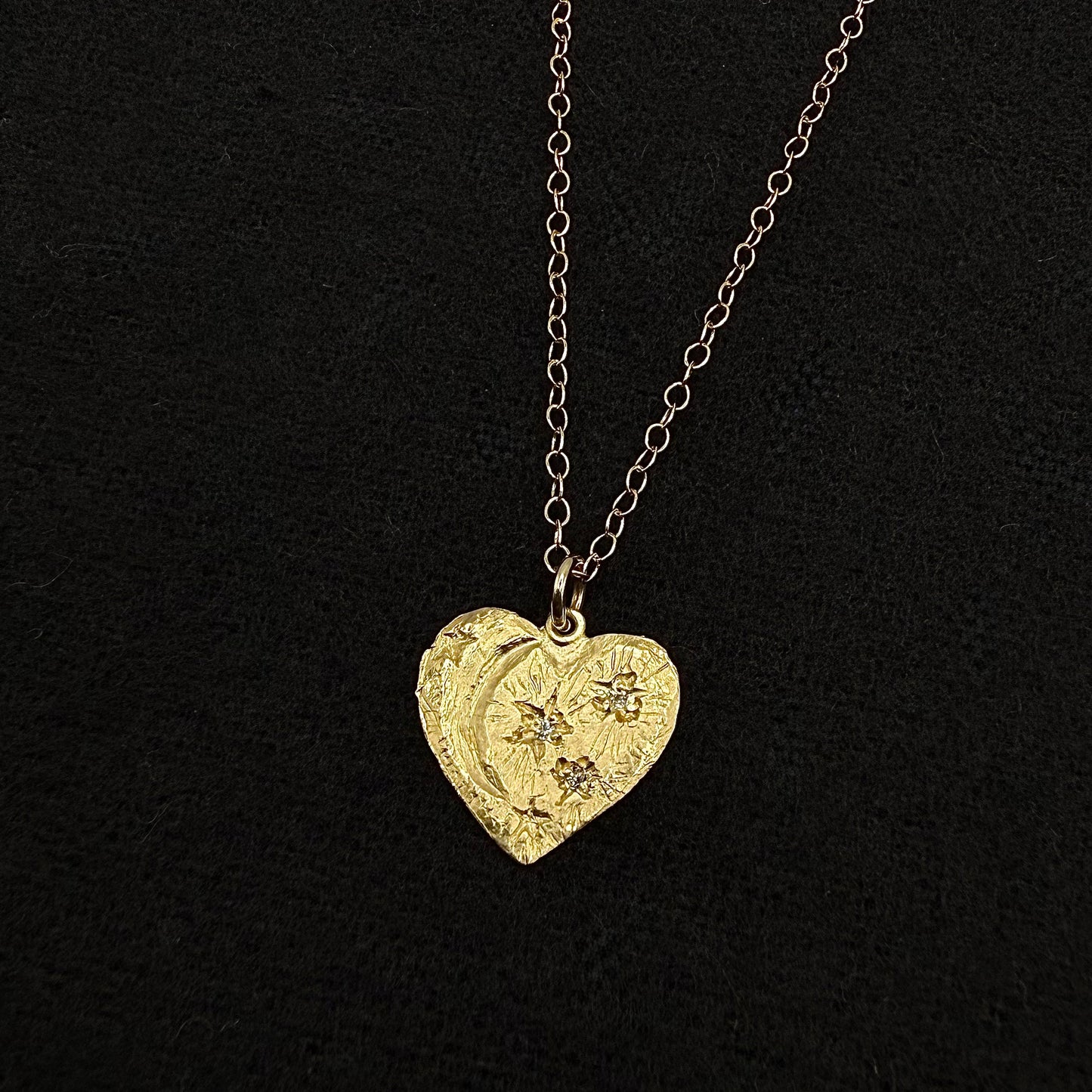 Heart with Moon & Stars Pendant - 14 Karat Gold