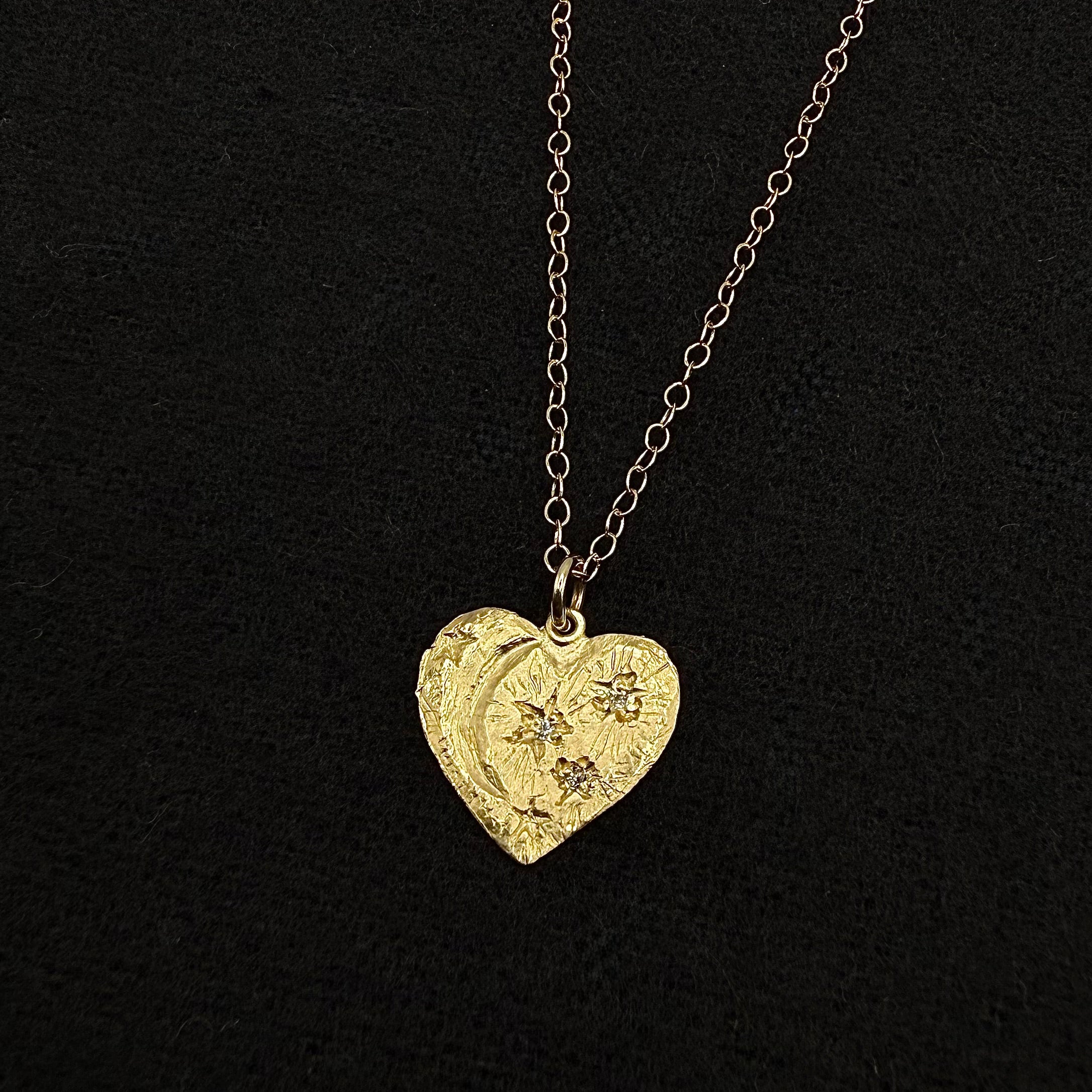 Heart with Moon & Stars Pendant - 14 Karat Gold