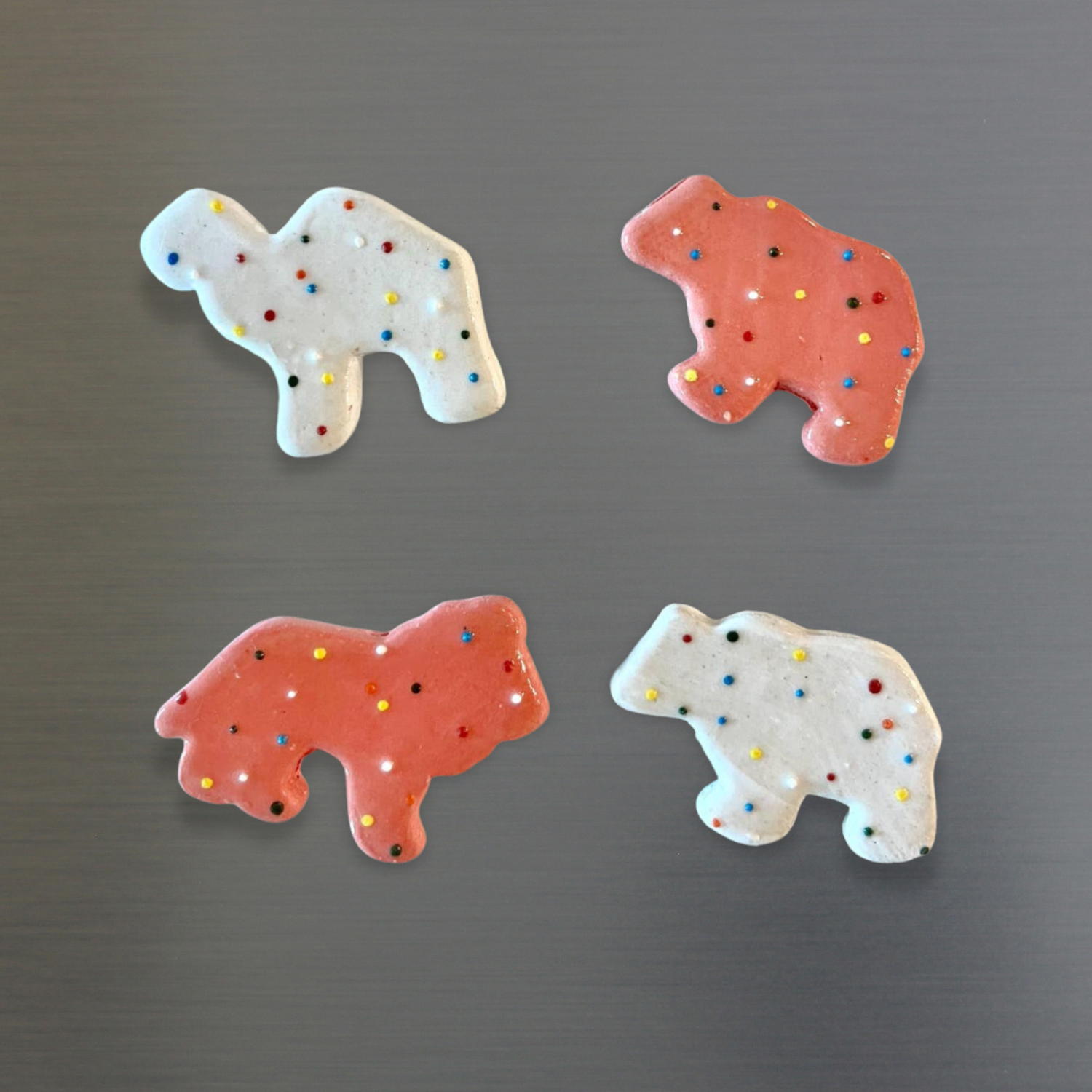 Pink & White Frosted Animal Cracker Magnets- Set of 4 - Homage Pasadena