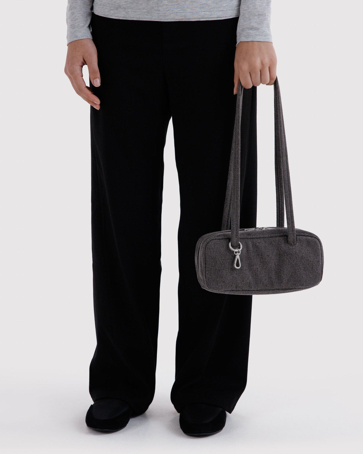 Small Denim Bowler Bag - Washed Black Denim