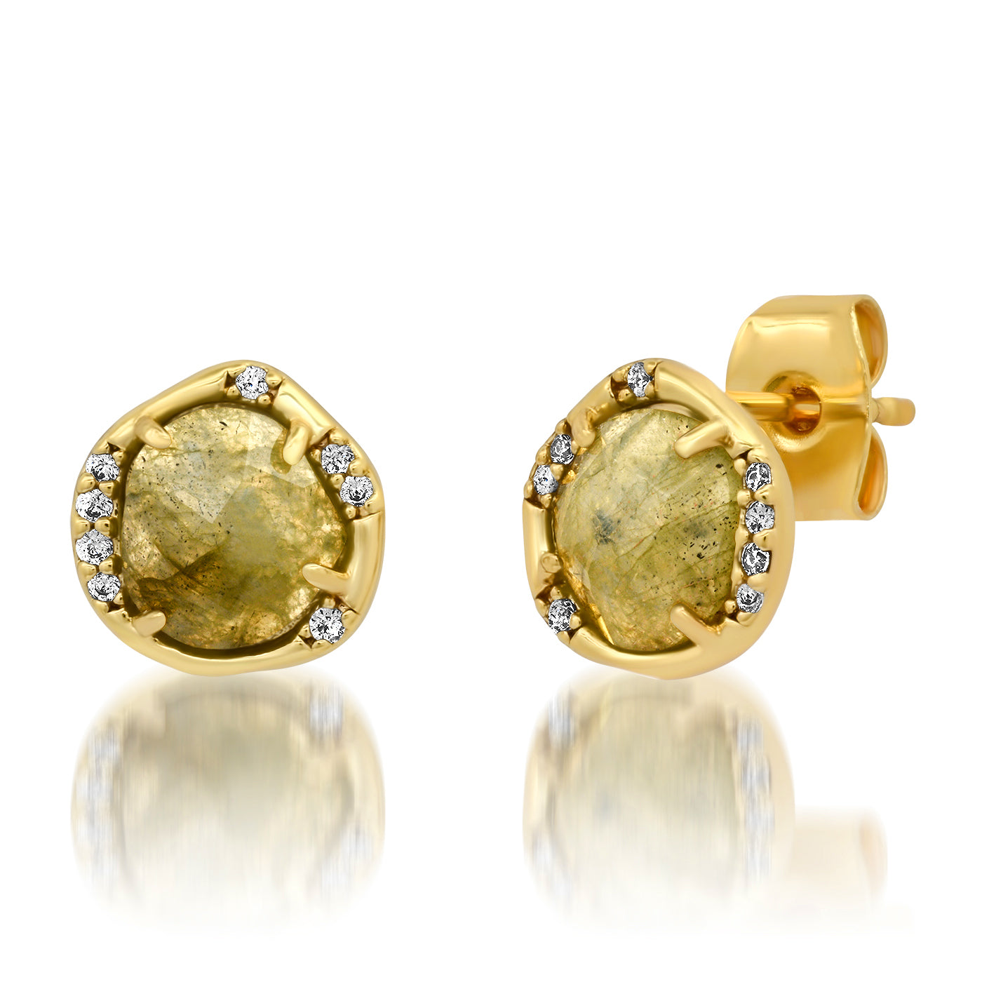 Organic Stone Stud with CZ Accents - Labradorite