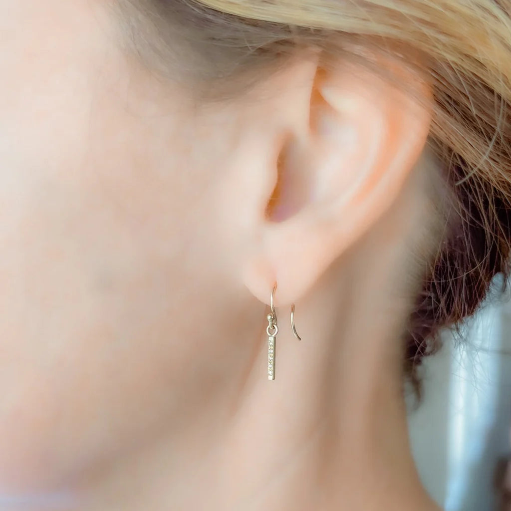 Diamond Pavé Bar 14 Karat Gold Hanging Earrings