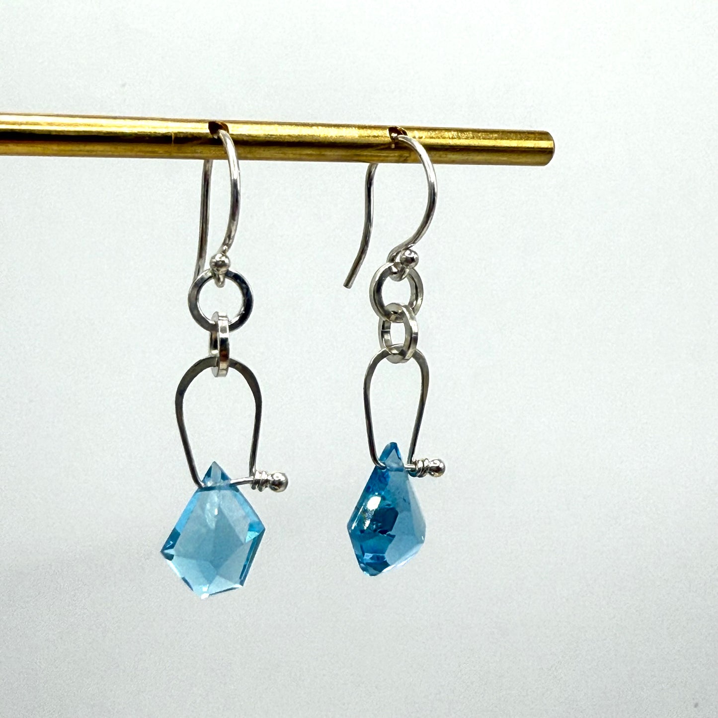 Geometric Blue Topaz Sterling Stirrup Earring