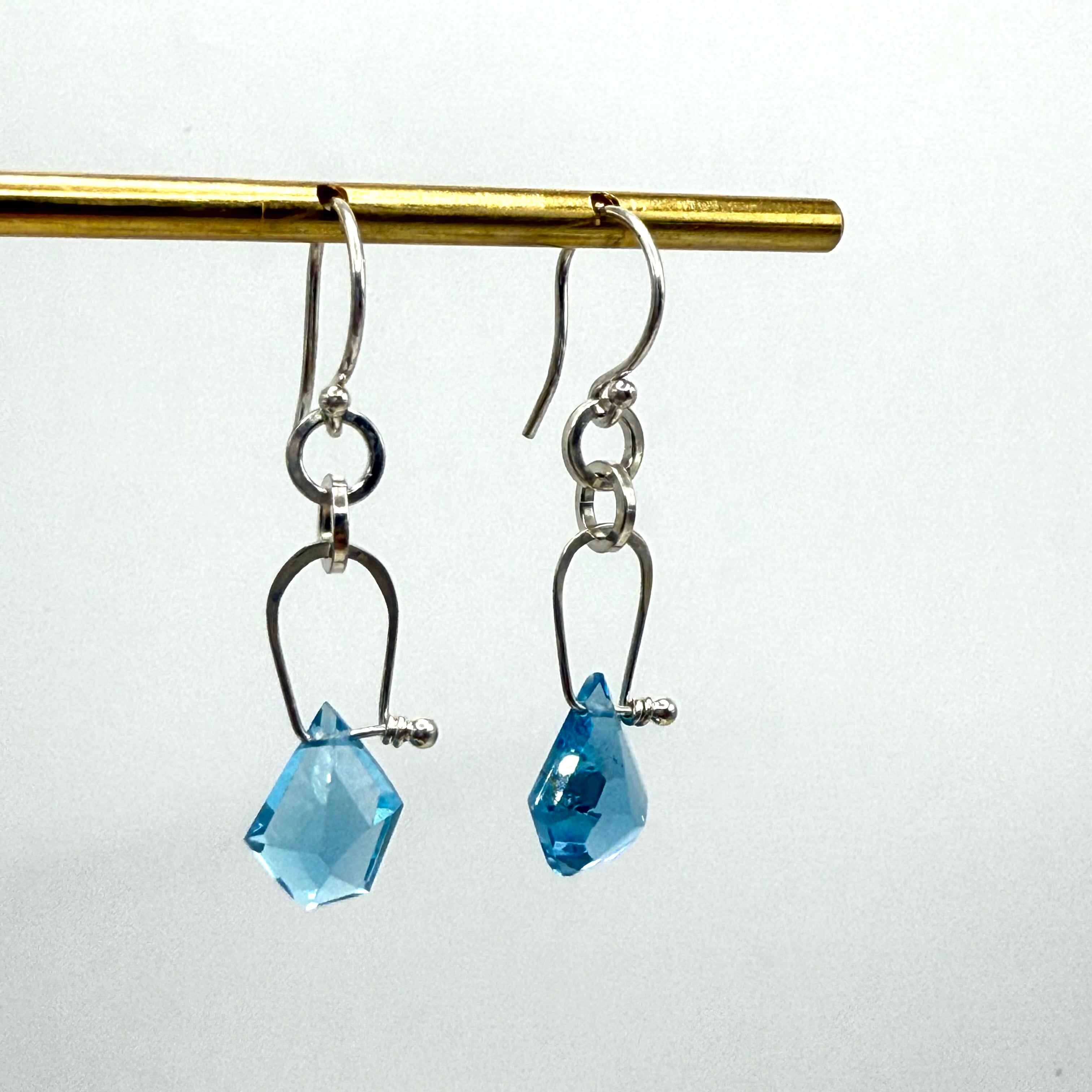 Geometric Blue Topaz Sterling Stirrup Earring