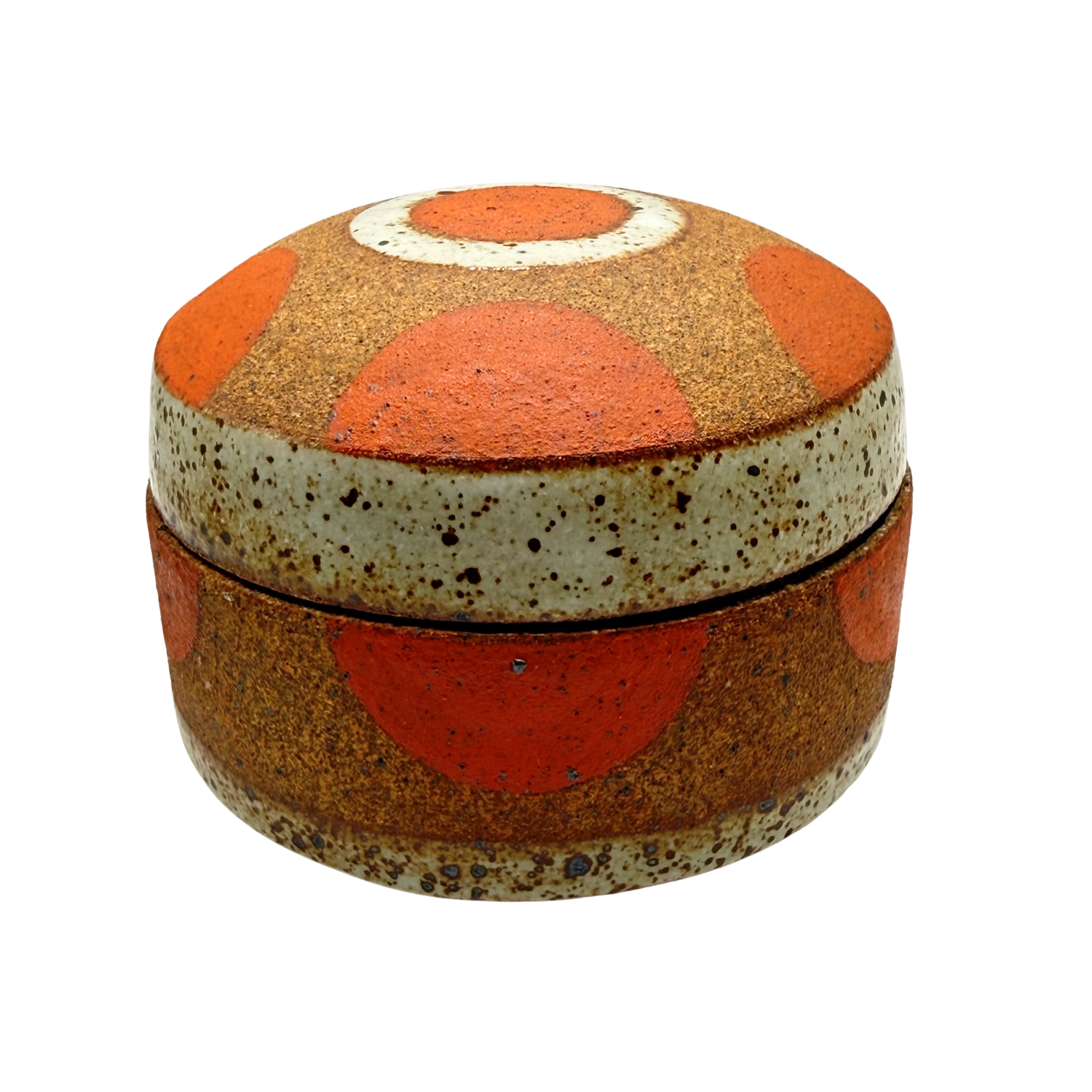 Lidded Jar - Orange Circles & Speckled White