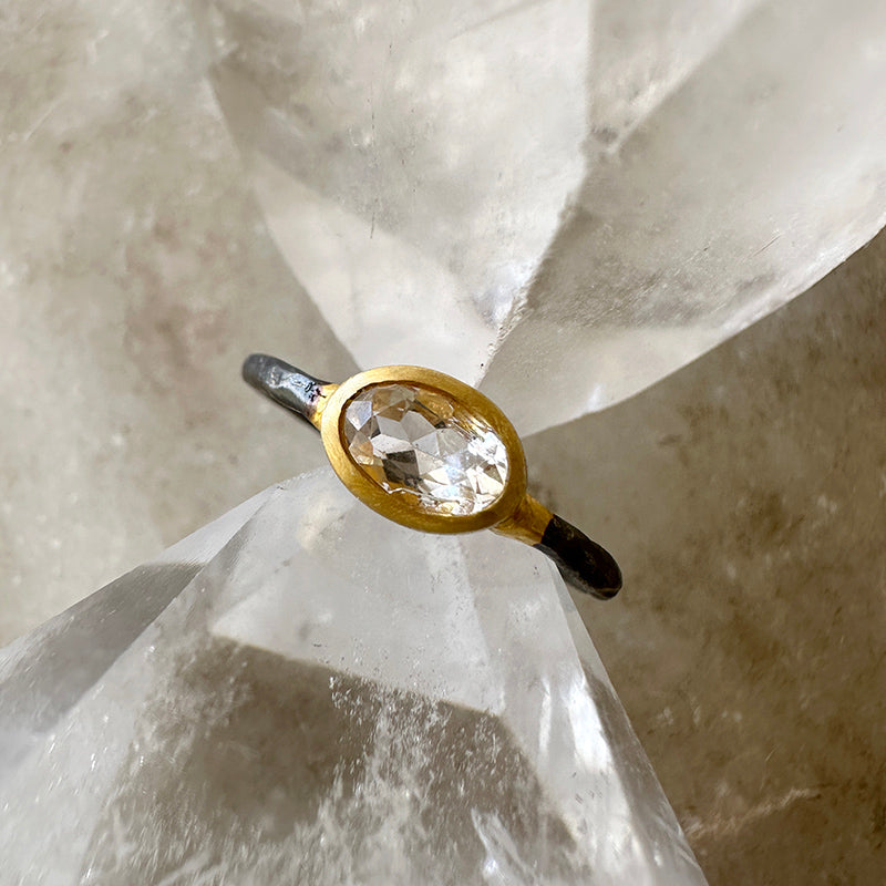 Morganite Ring with Oxidized Sterling Silver and Gold Vermeil