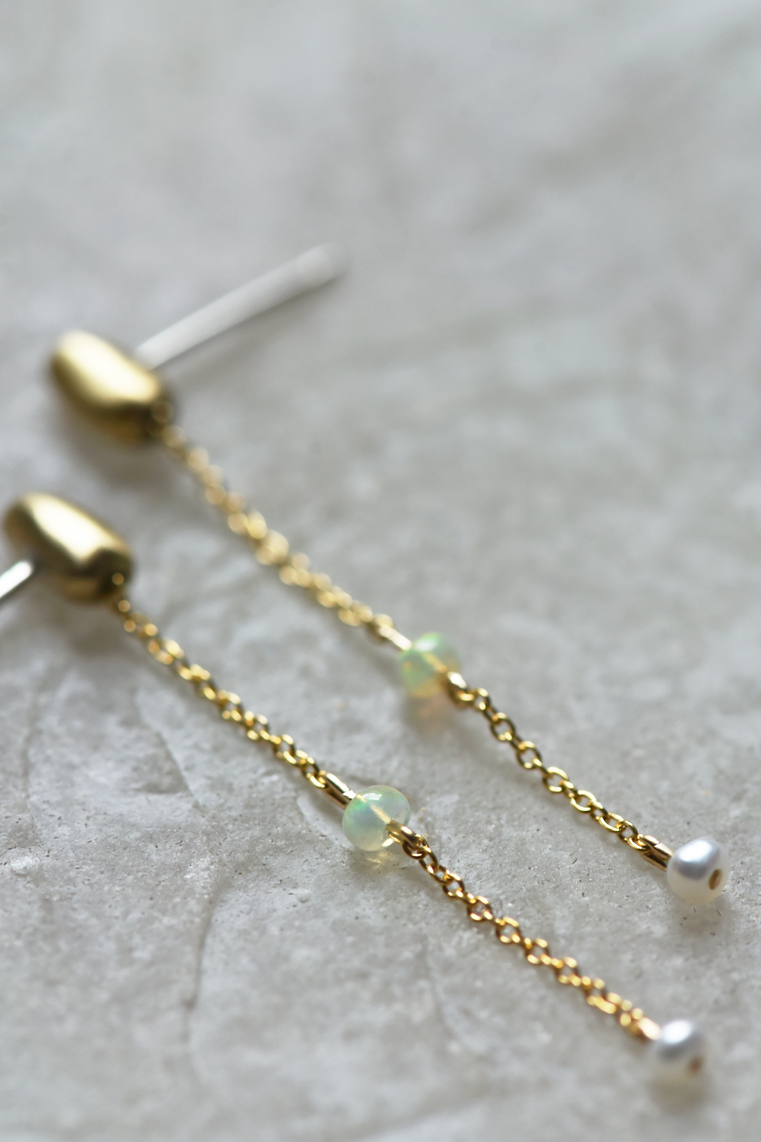 Opal & Pearl Chain Drop Earrings