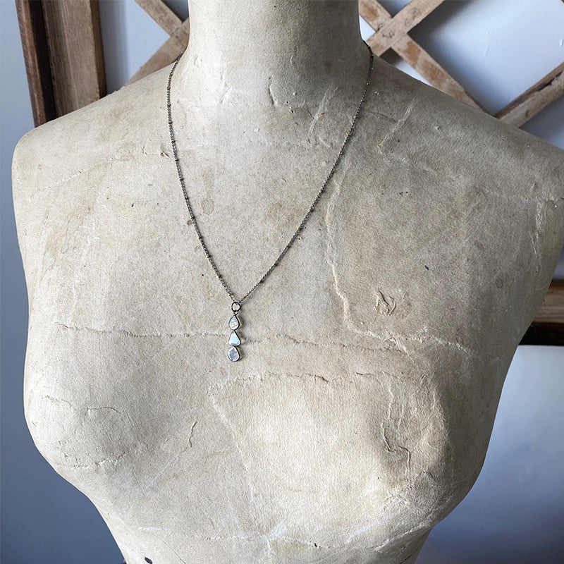 3 Diamond Slices Pendant - Oxidized Sterling Silver