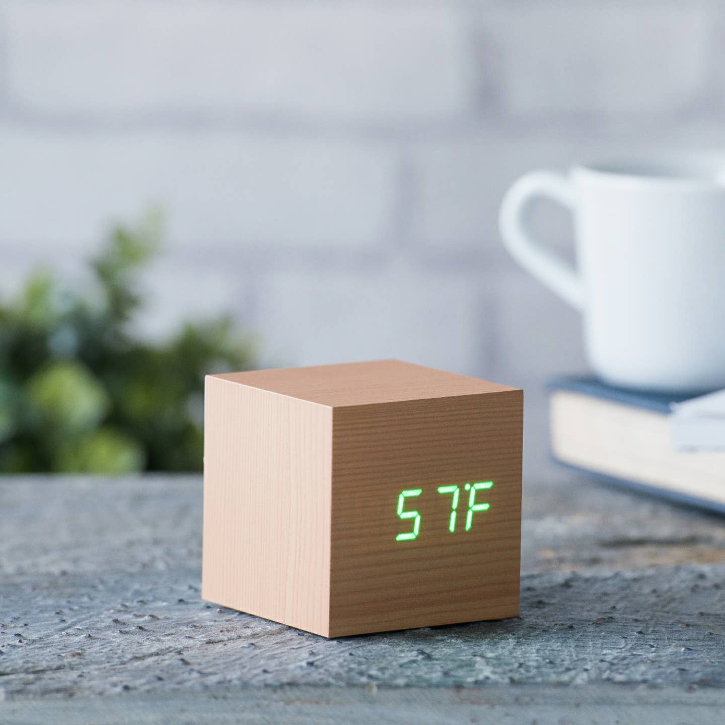Cube Click Clock - Beech with Green LED