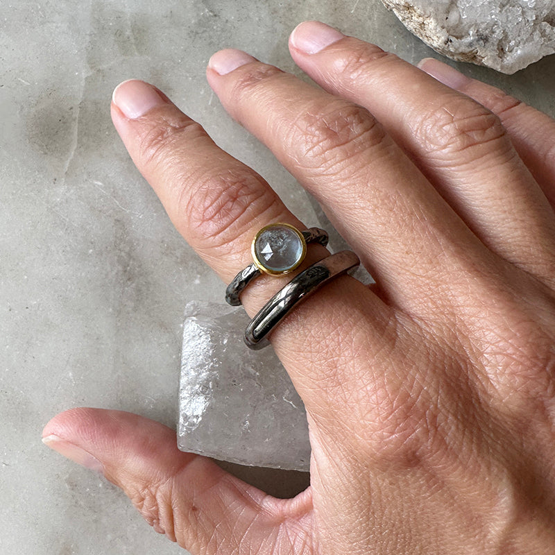 Aquamarine Ring with Oxidized Sterling Silver and Gold Vermeil