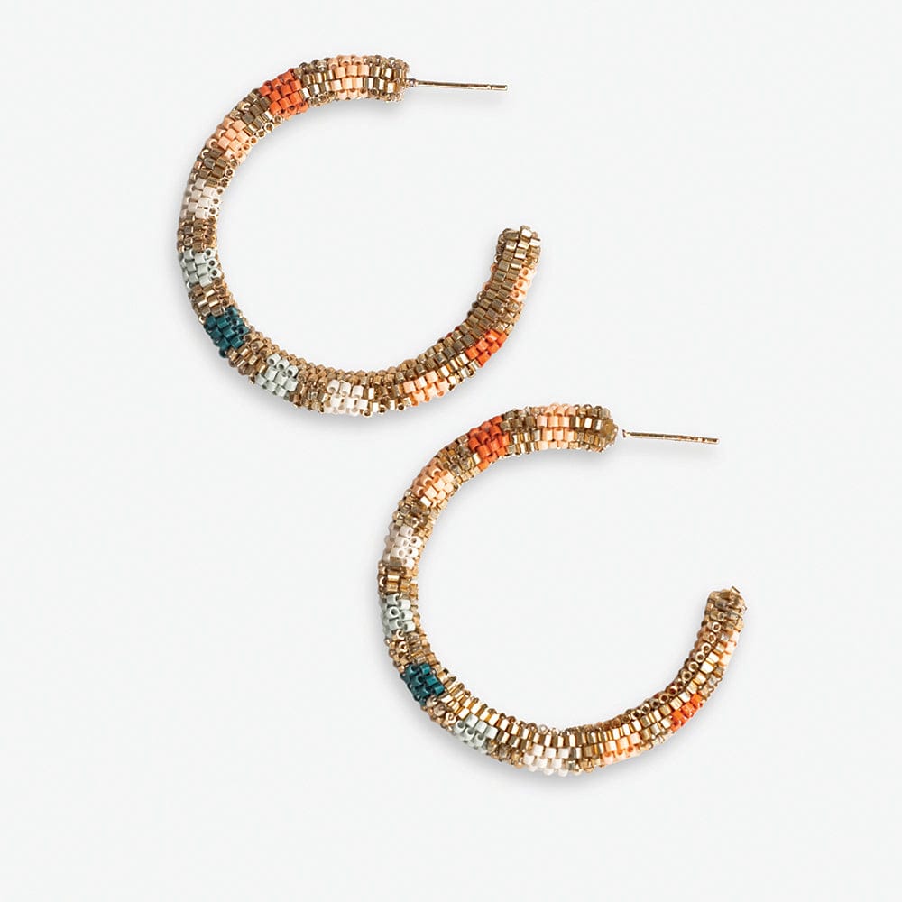 Zoey Stripes Small Beaded Hoop Earrings - Desert