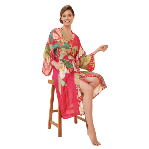 Load image 1 in gallery view. Kimono - Tropical Dark Rose