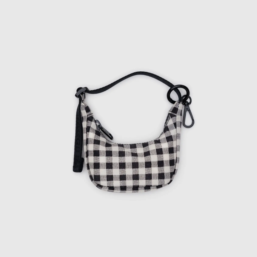 Crescent Bag Charm - Black & White Gingham