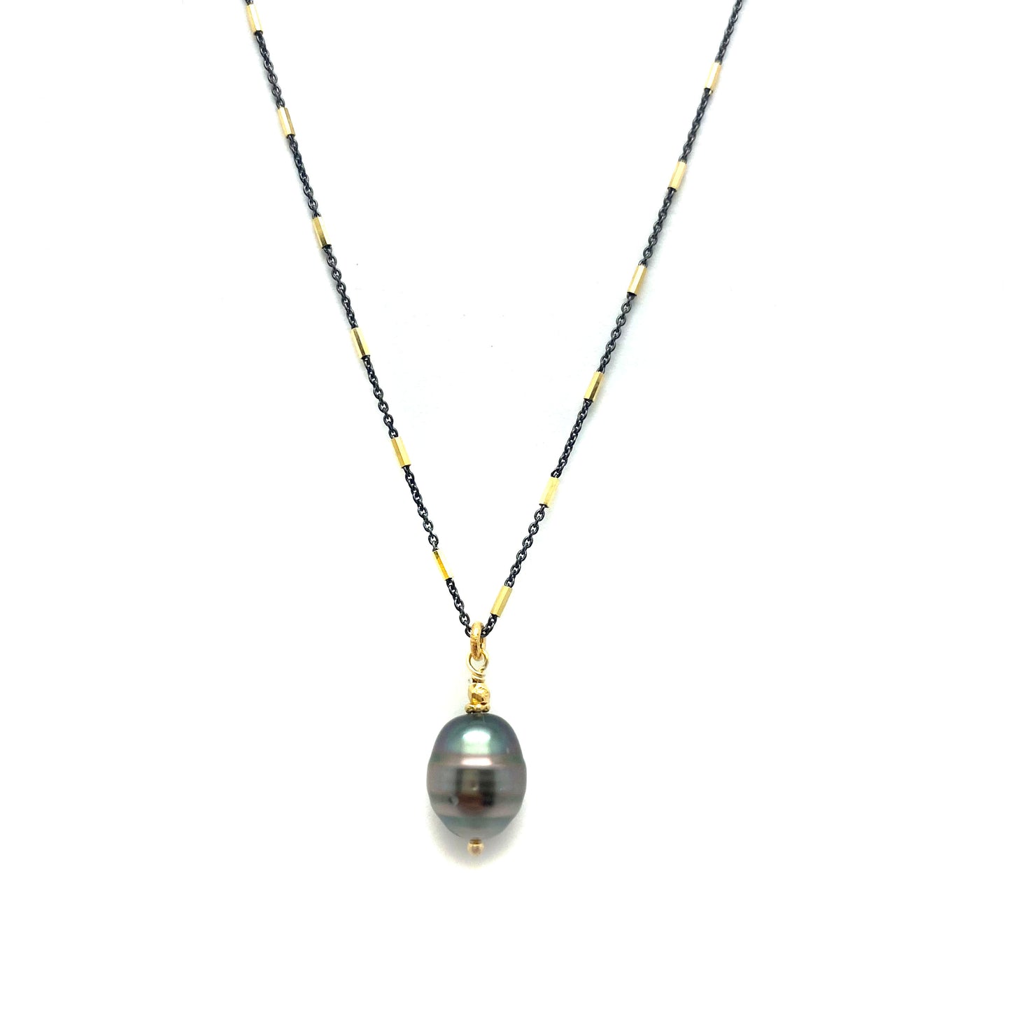 Grey Tahitian Pearl Drop on Oxidized Sterling Silver Chain