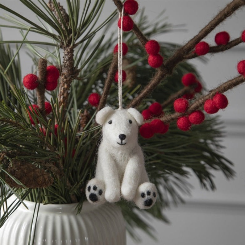 Polar Bear Sitting Felt Ornament