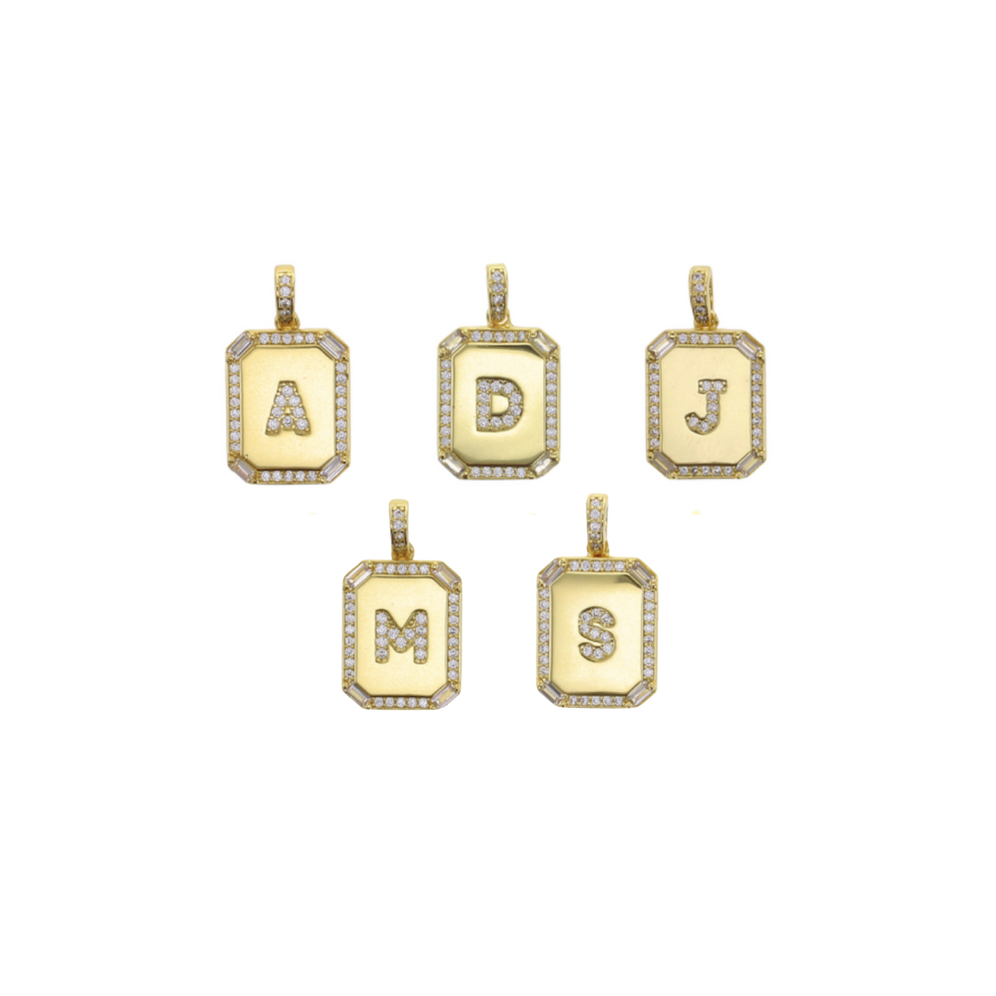 Gold Tablet CZ Initial/Letter Charm