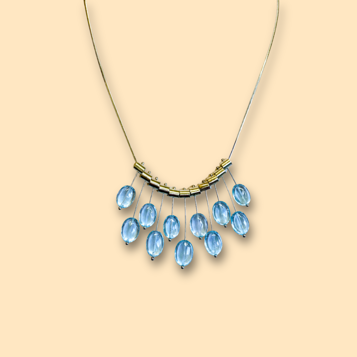 Multi Pivot Smooth Blue Topaz Nuggets Necklace