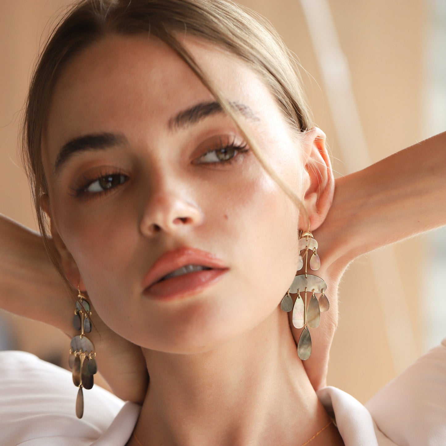 Black Mother of Pearl Chandelier Earrings