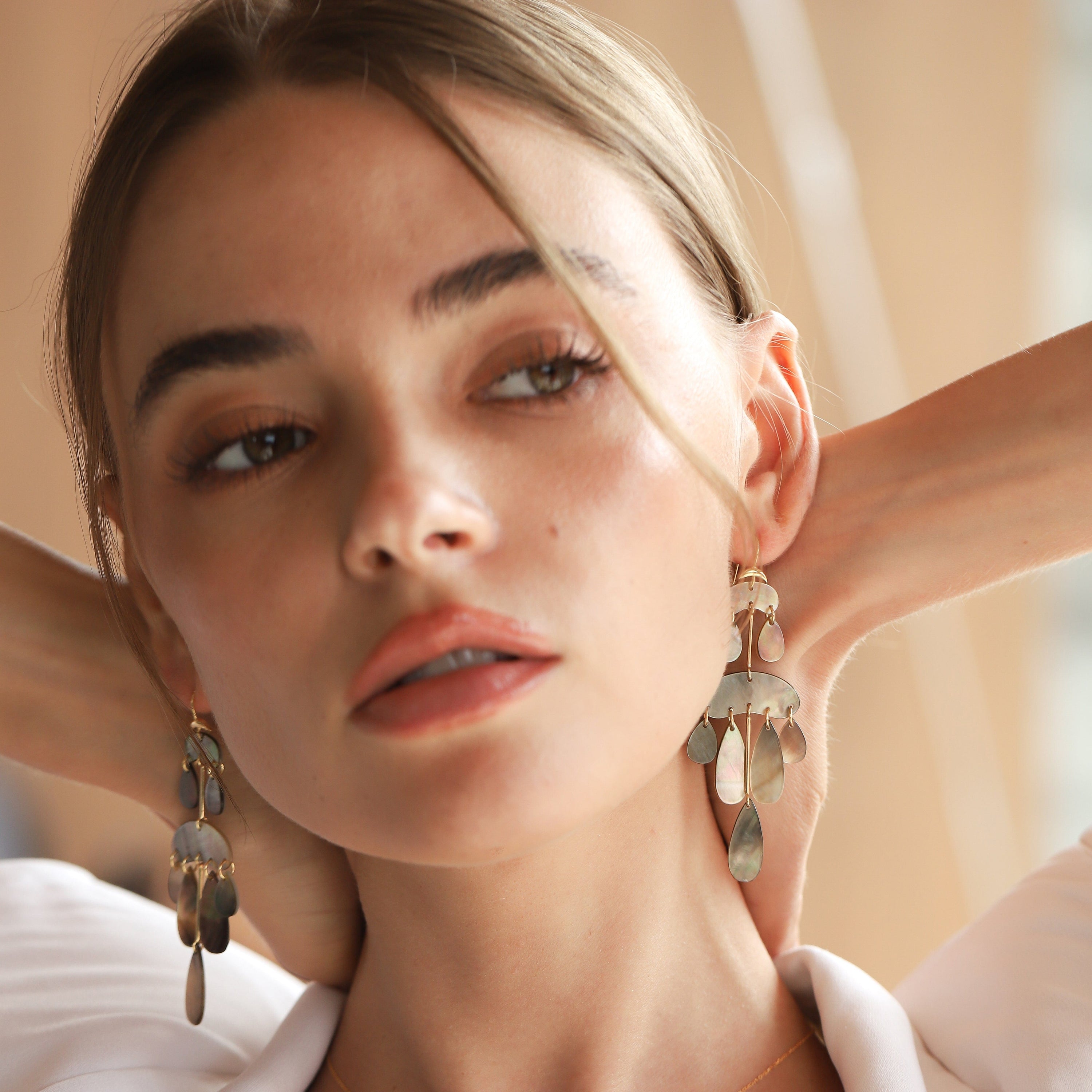 Black Mother of Pearl Chandelier Earrings