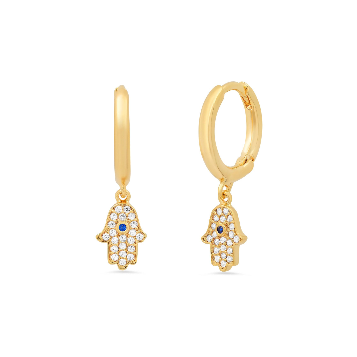 Gold Huggies With Pave CZ Hamsa Charms