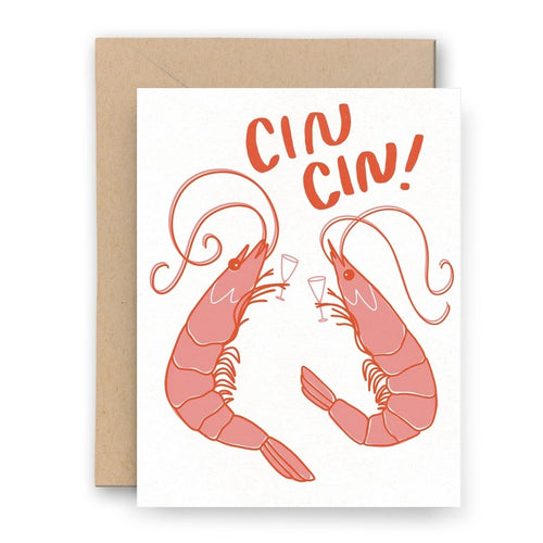 Load image 1 in gallery view. Congrats Cin Cin Shrimp Letterpress Card