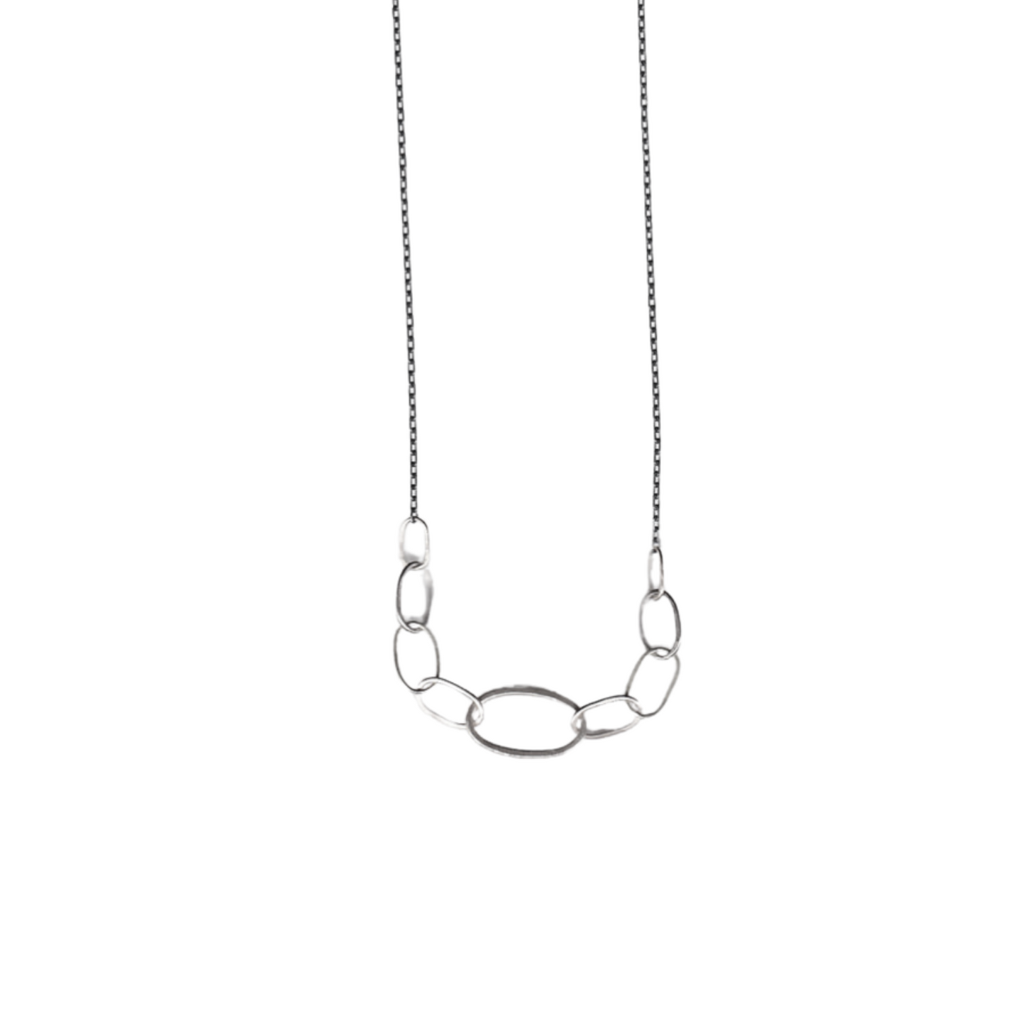 9 Oval Necklace with Nine Mixed Ovals - Sterling