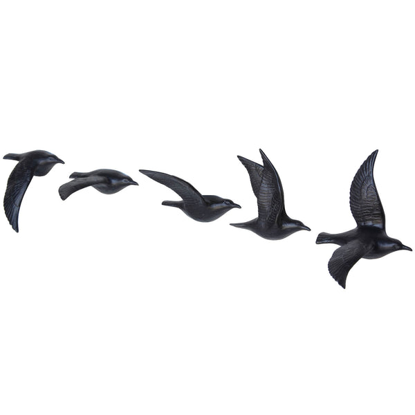 Set of Five Bone China Flying Gulls  - Black