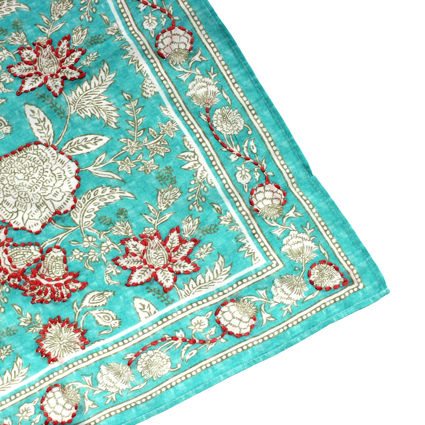 Cotton Embroidered Bandana - Aqua Florals Vismaya Inc.